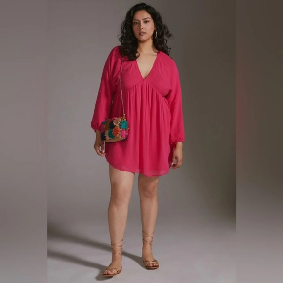 Anthropologie Let Me Be Forever That Girl Sheer Flowy Mini Pink Dress Women’s XS - Picture 2 of 16